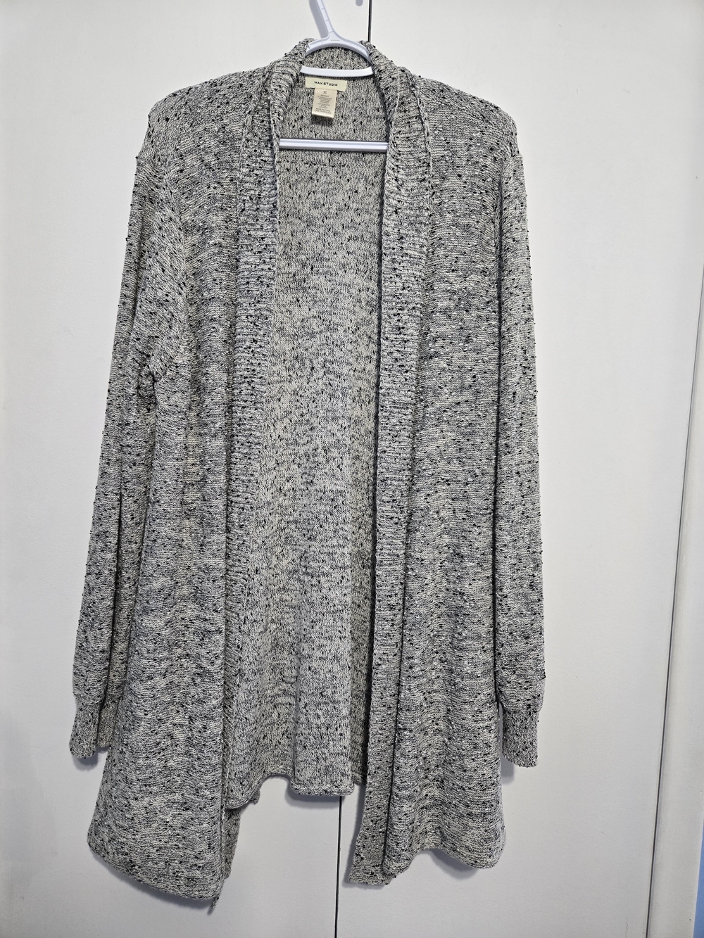 Max Studio Women’s XL Open‑Front Cardigan – Heathered Gray Knit –‎ Soft & Cozy